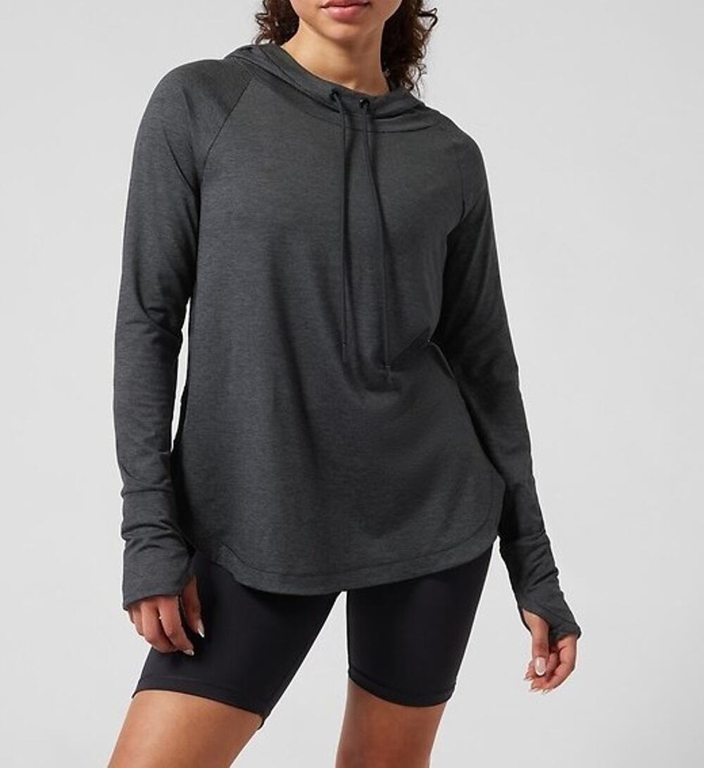 Athleta Uptempo Pullover Hoodie Sweatshirt Womens LT Gray Thumbhole Activewear